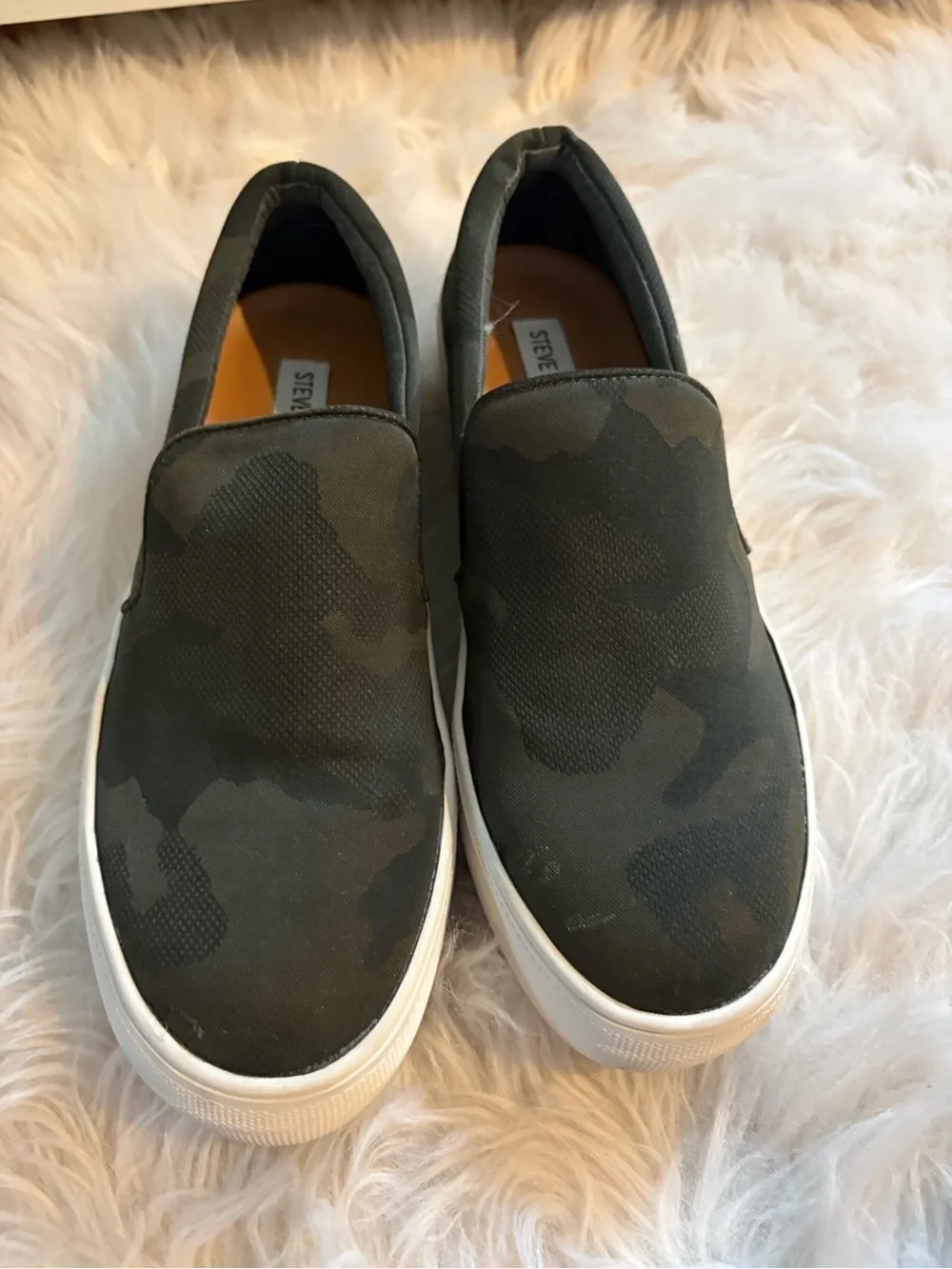 Steve Madden Women's Slip-On Sneakers in Olive Camo and White